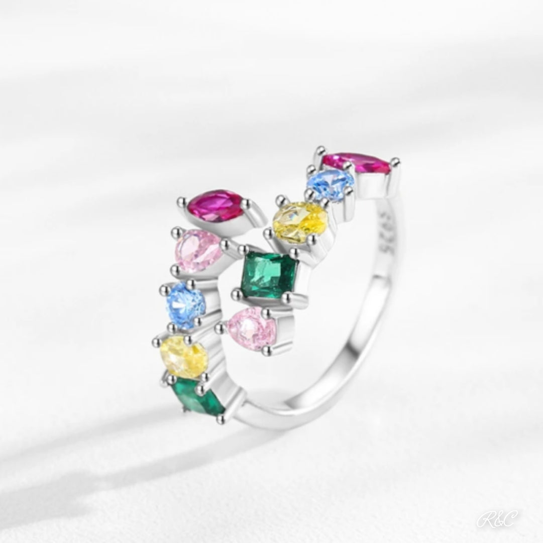 ZOEY - Multi- Coloured Solid Silver Adjustable Ring