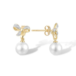 Pearl Ribbon Design Diamond Earrings