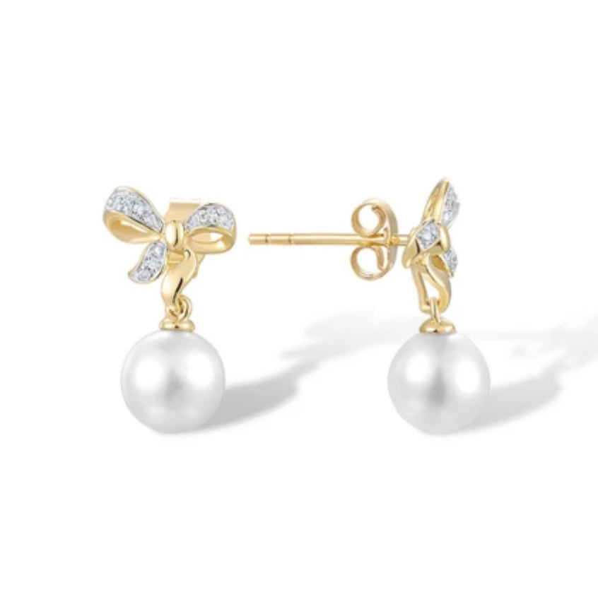 Pearl Ribbon Design Diamond Earrings