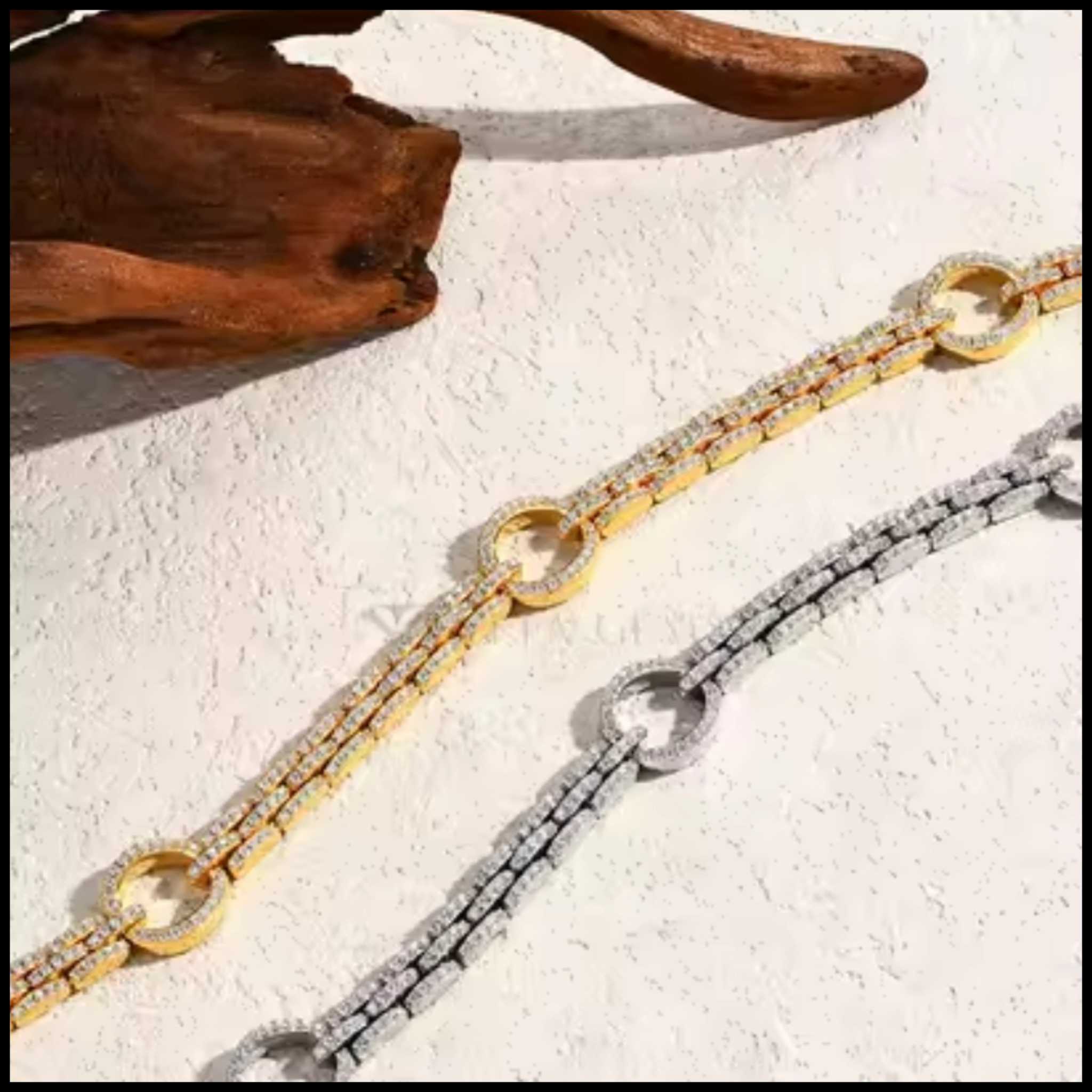 Moissanite Round Cut Bracelet in 18k yellow gold and white gold plating with VVS1 D grade stones