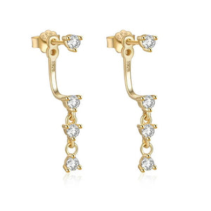 Gold stud drop earrings with three sparkling crystals, elegant and versatile jewelry accessory