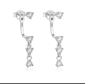 Elegant sterling silver stud drop earrings with sparkling cubic zirconia stones