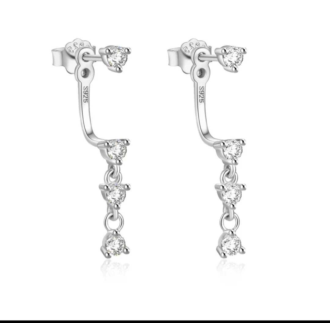 Elegant sterling silver stud drop earrings with sparkling cubic zirconia stones