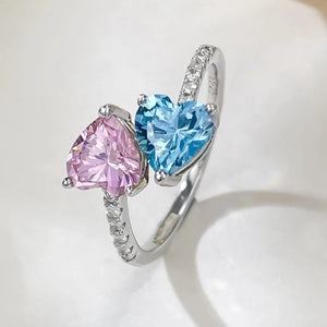 Pink & Blue Heart Silver Ring