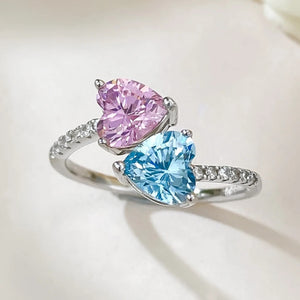 Pink & Blue Heart Silver Ring