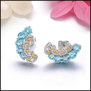 Blue Topaz & Citrine Silver Earrings