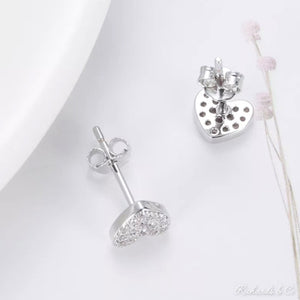 Heart Silver Earrings with delicate heart design and zirconia studs in solid silver