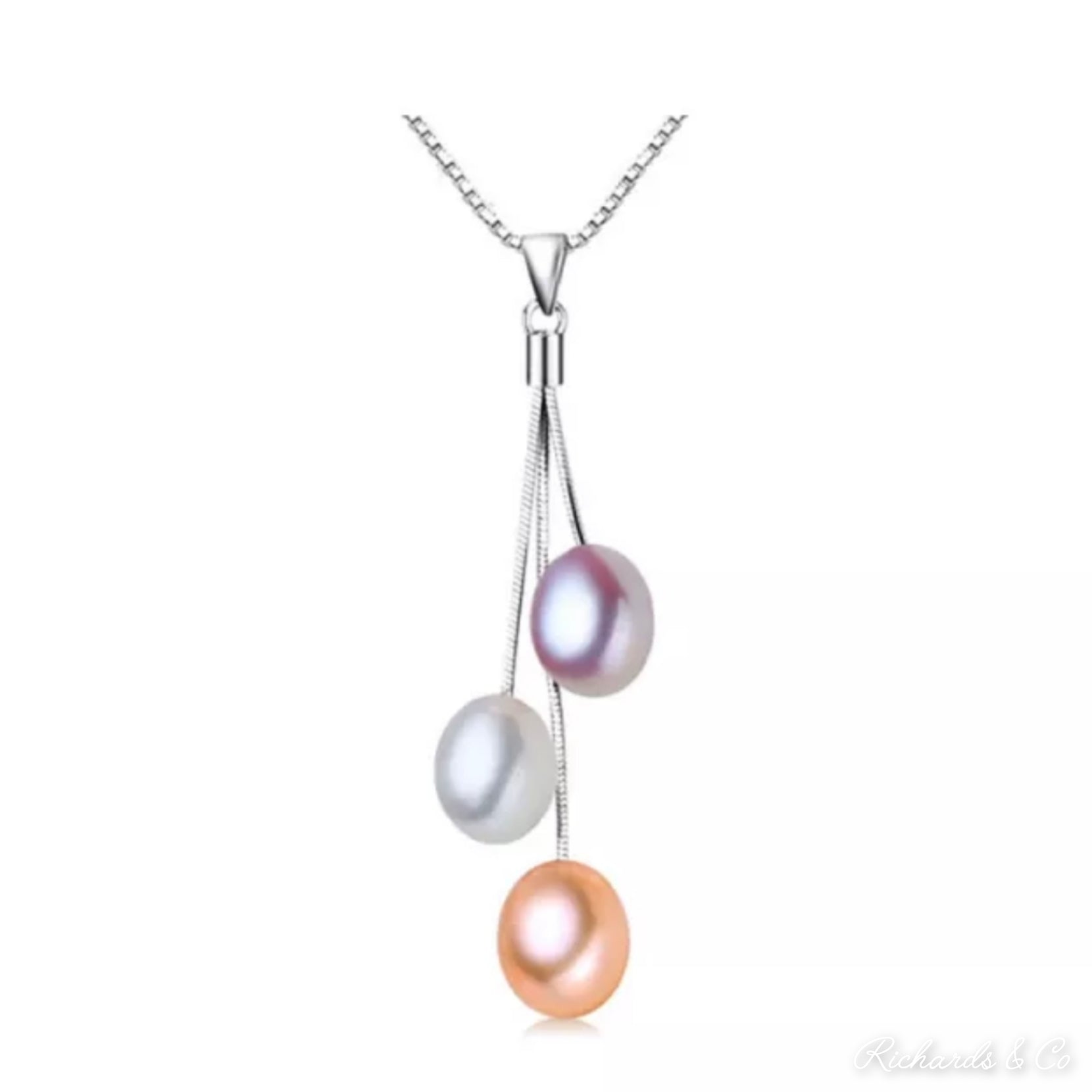 Multi Pearl Silver Necklace