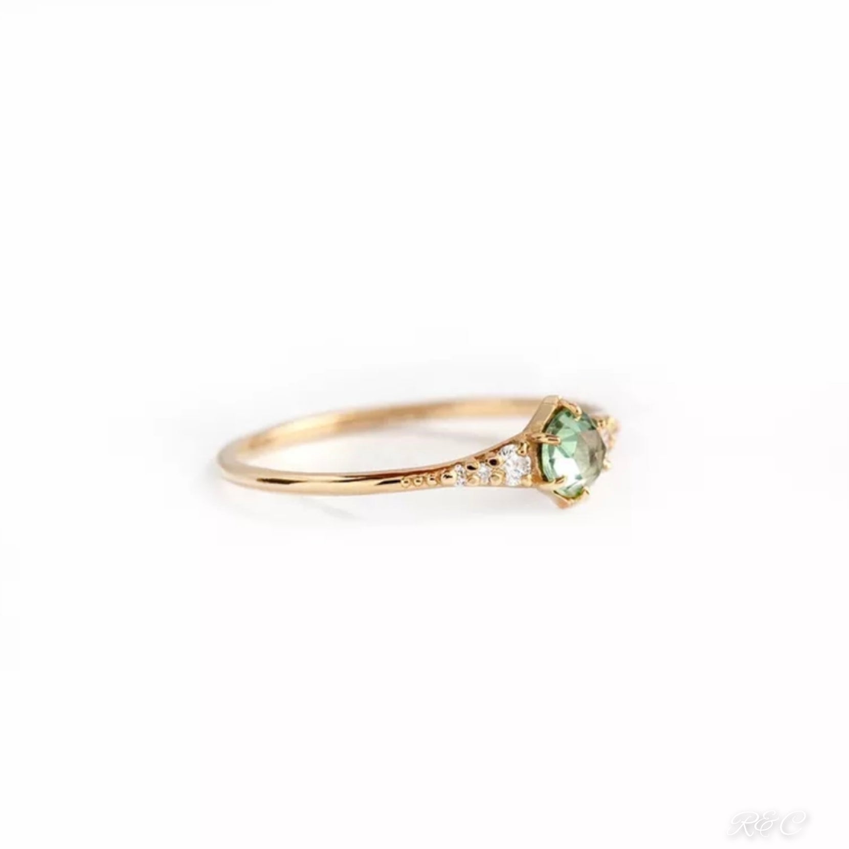 R&C Minimalist Collection - Green Zircon 18k Gold Plated Silver Ring
