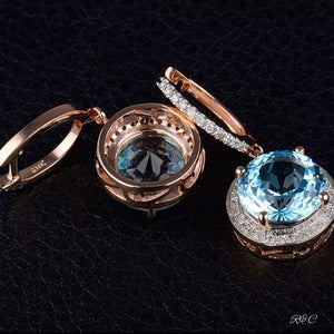 'CORA' Earrings Blue Topaz & Diamonds