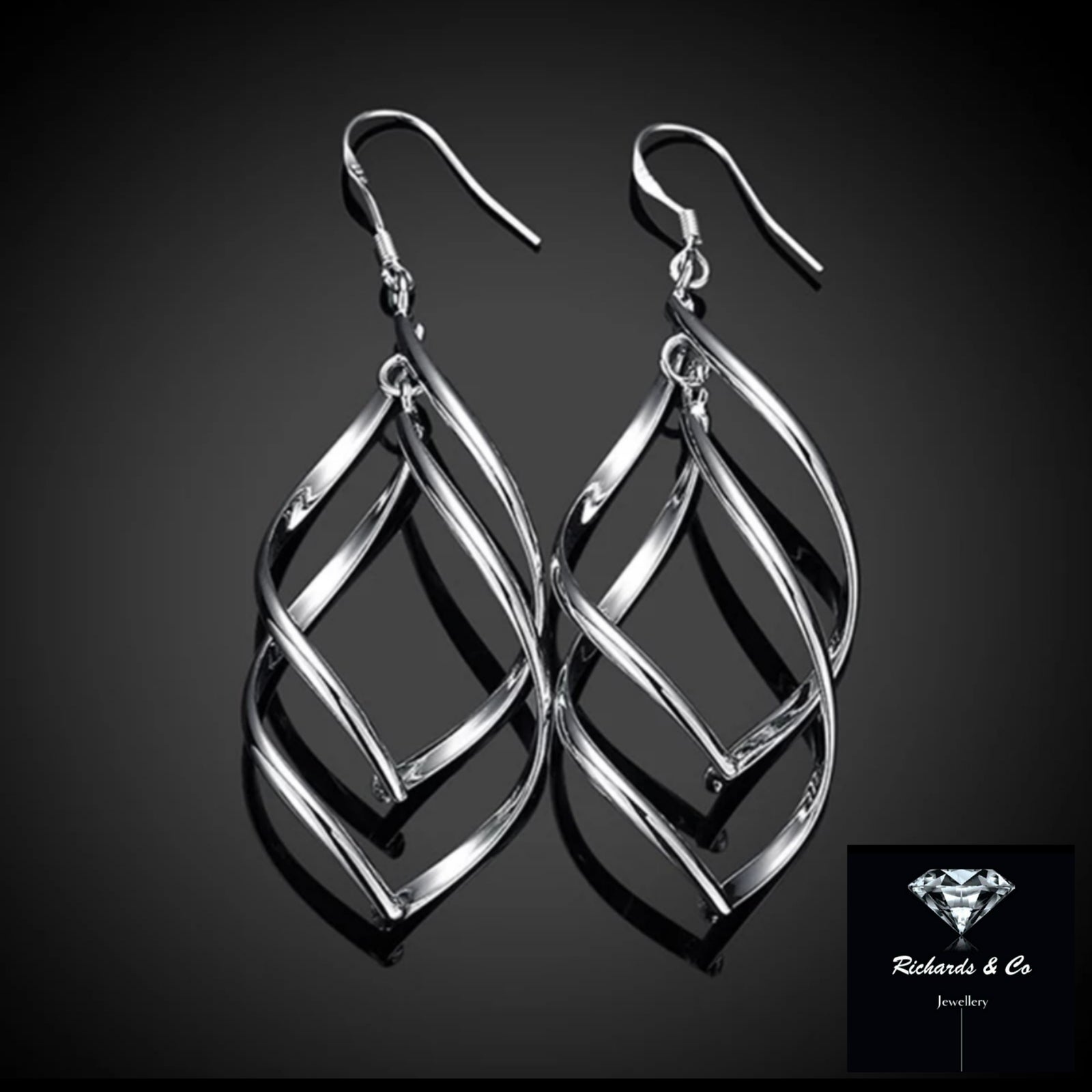 Spiral Silver Drop Earrings