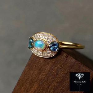 18k Yellow Gold Opal Sapphire & Diamond Ring