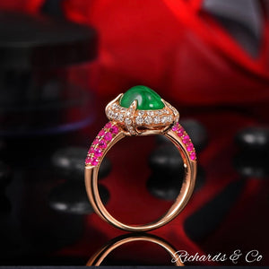 R&C SIGNATURE RING -Rose Gold, Emerald, Diamond & Pink Sapphire Ring