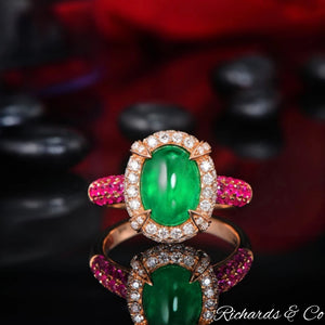 R&C SIGNATURE RING -Rose Gold, Emerald, Diamond & Pink Sapphire Ring