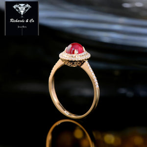 Ruby Halo Diamond 18K Yellow Gold Ring