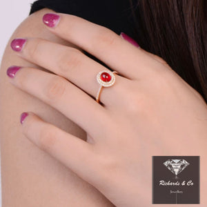 Ruby Halo Diamond 18K Yellow Gold Ring