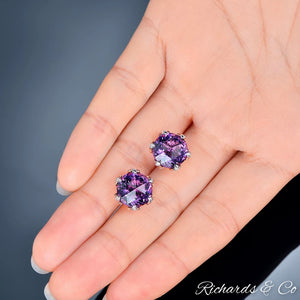 ZARA - Purple Amethyst & Diamond Rose Gold Studs