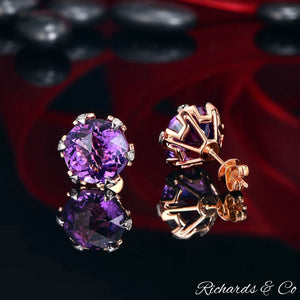 ZARA - Purple Amethyst & Diamond Rose Gold Studs