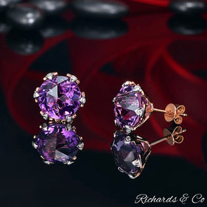ZARA - Purple Amethyst & Diamond Rose Gold Studs
