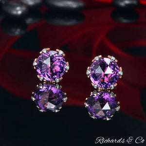 ZARA - Purple Amethyst & Diamond Rose Gold Studs