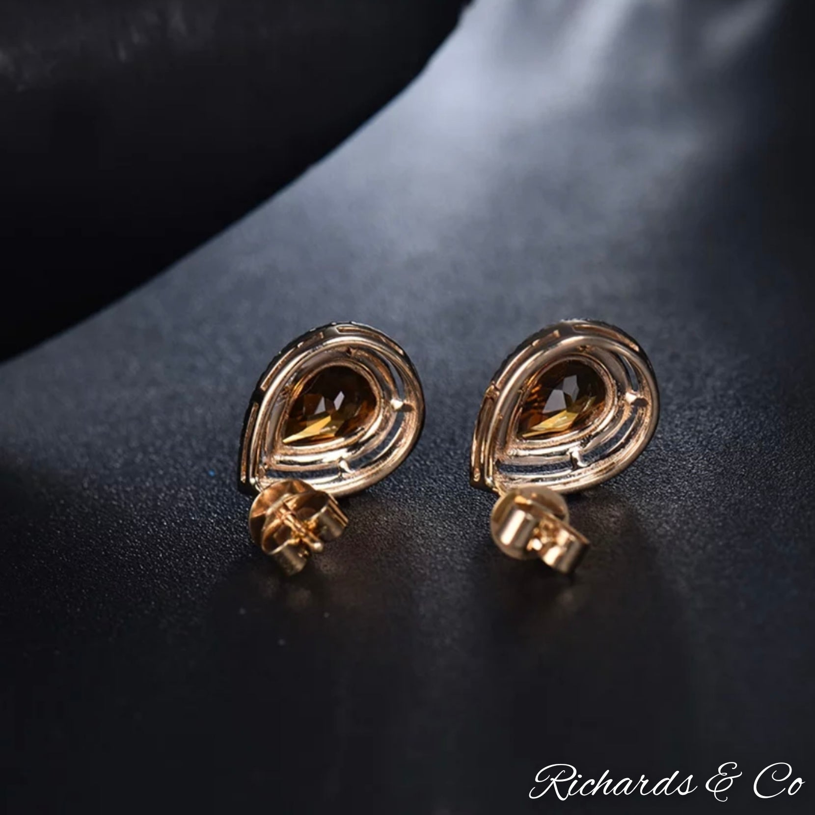 AUTUMN earrings pear-cut citrine and diamond stud earrings in 14K yellow gold with warm autumn tones