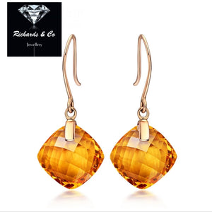 ELIZA earrings 14K gold drop style with cushion cut citrine or amethyst gemstones