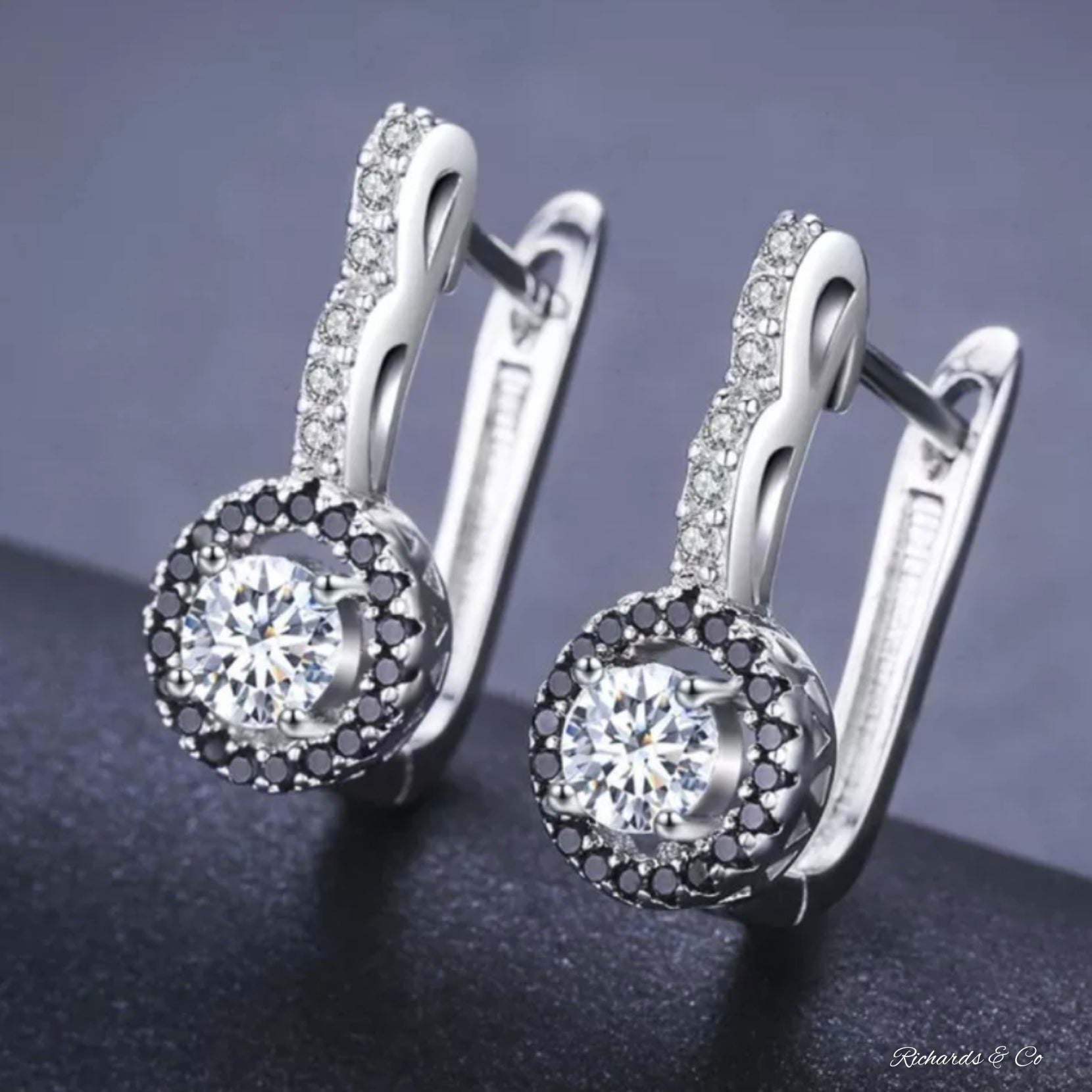 BLACK BEAUTY - Collection Dangle Hoop Silver Earrings