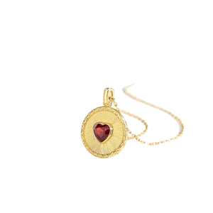 Red Garnet Heart Disk Necklace