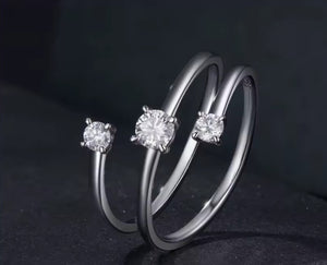 Moissanite 3-Layer Silver Adjustable Ring