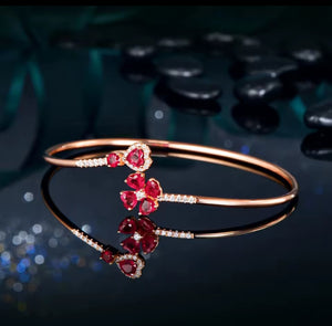 Ruby Heart Diamond 18K Bangle Bracelet