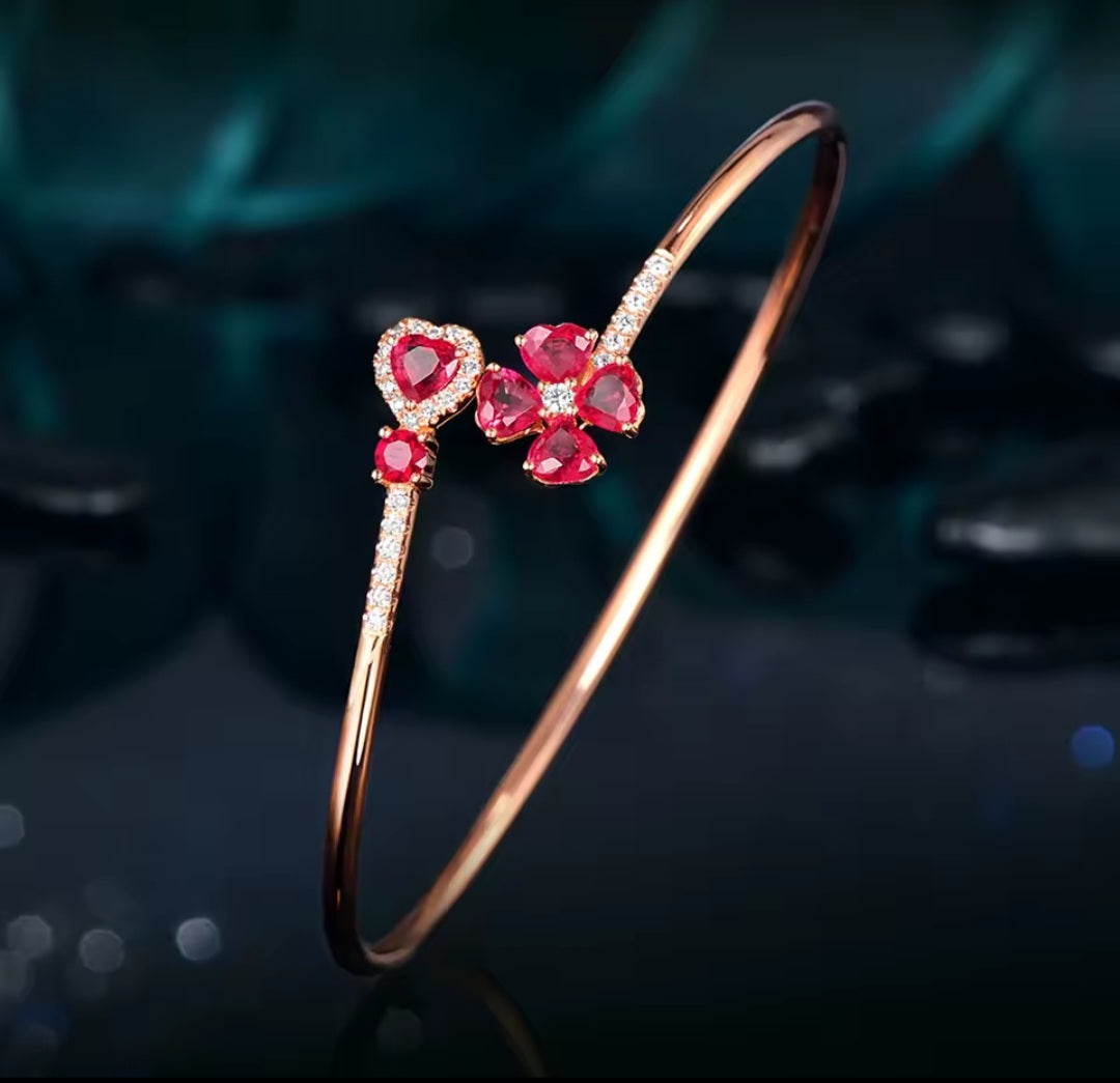 Ruby Heart Diamond 18K Bangle Bracelet