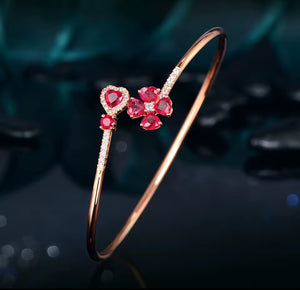Ruby Heart Diamond 18K Bangle Bracelet
