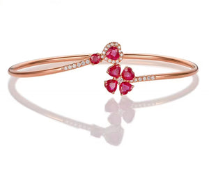 Ruby Heart Diamond 18K Bangle Bracelet
