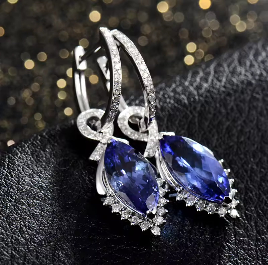 Tanzanite Marquise Cut Drop Earrings