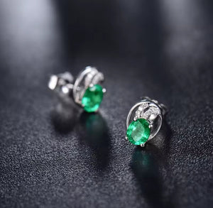 Oval Emerald Diamond Stud Earrings