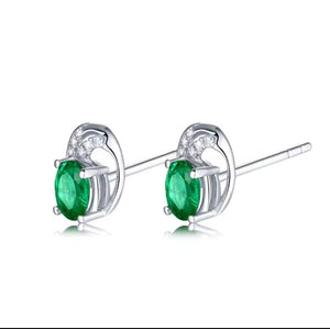 Oval Emerald Diamond Stud Earrings