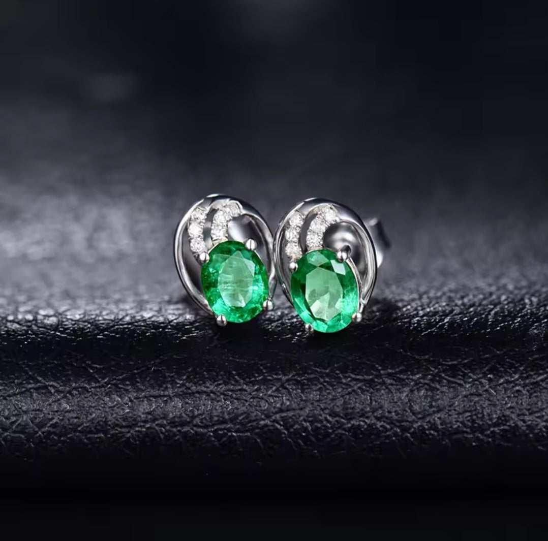 Oval Emerald Diamond Stud Earrings