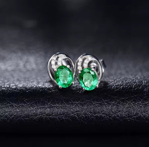 Oval Emerald Diamond Stud Earrings
