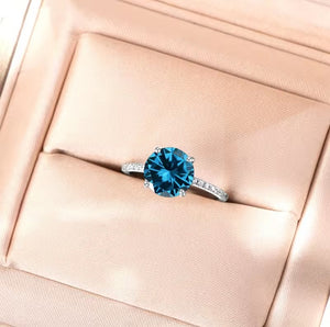 Blue Zirconia Solid Silver Ring