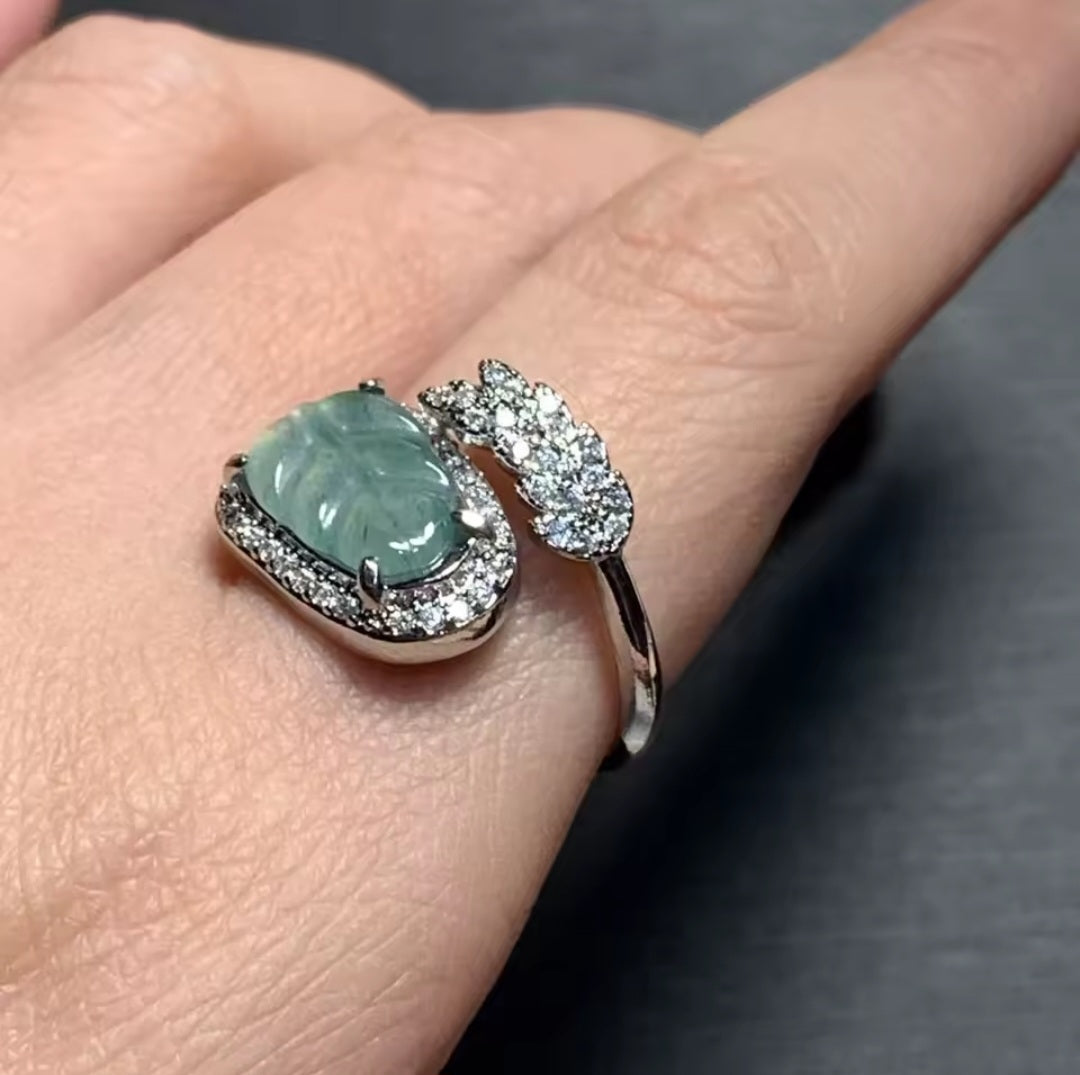 Natural Burma Jade Vintage Design Ring