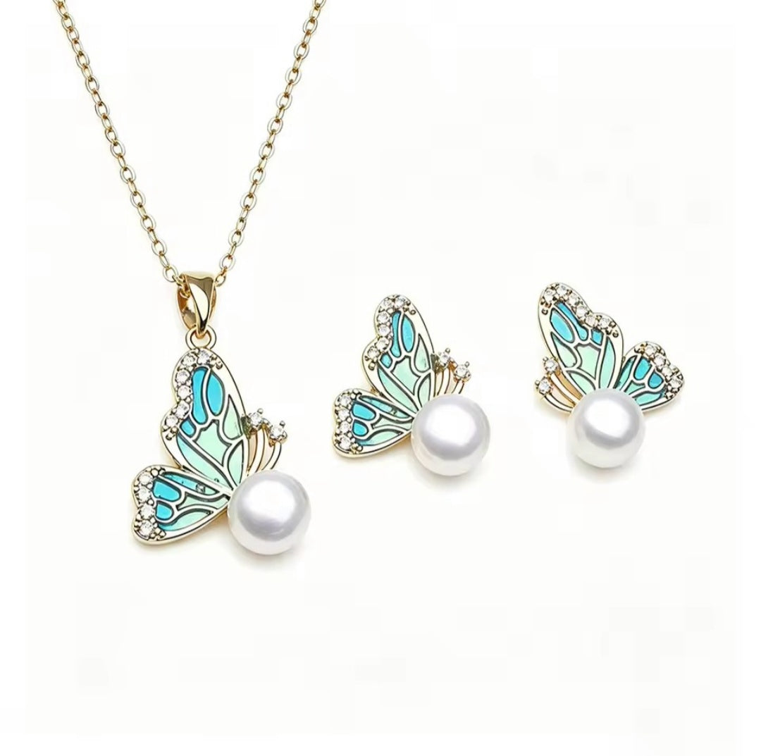 Butterfly Pearl Jewellery Set