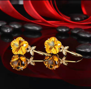 Citrine Diamond 14k Gold Drop Earrings