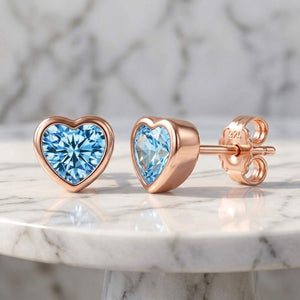 DAZZLING HEART - Zirconia Rose Gold Stud Earrings