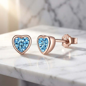 DAZZLING HEART - Zirconia Rose Gold Stud Earrings