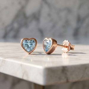 DAZZLING HEART - Zirconia Rose Gold Stud Earrings