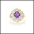 14k yellow gold flower ring with purple amethyst center and surrounding diamonds