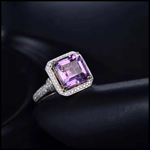 Lorna purple amethyst and diamond ring in 14k yellow gold with princess-cut diamonds