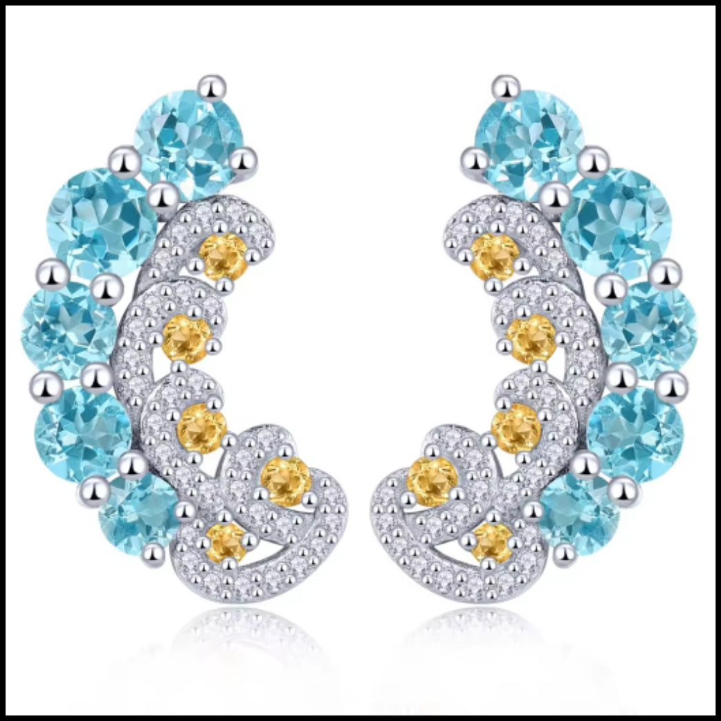 Blue Topaz & Citrine Silver Earrings