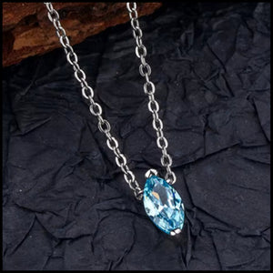 Blue zircon oval cut necklace with silver platinum plated chain