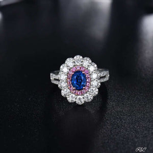 MEGHAN Sapphire & Diamonds 18K White Gold ring with oval blue sapphire, pink sapphires, and round diamonds dual design